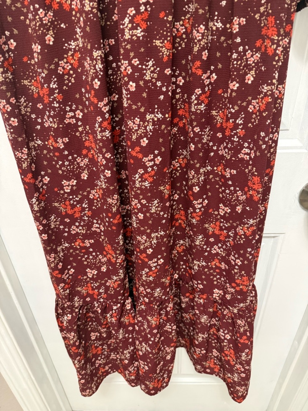 Lush Burgundy Puff Sleeve Ruffle Maxi Dress Cottagecore Size Large (36-6) - Picture 3 of 15